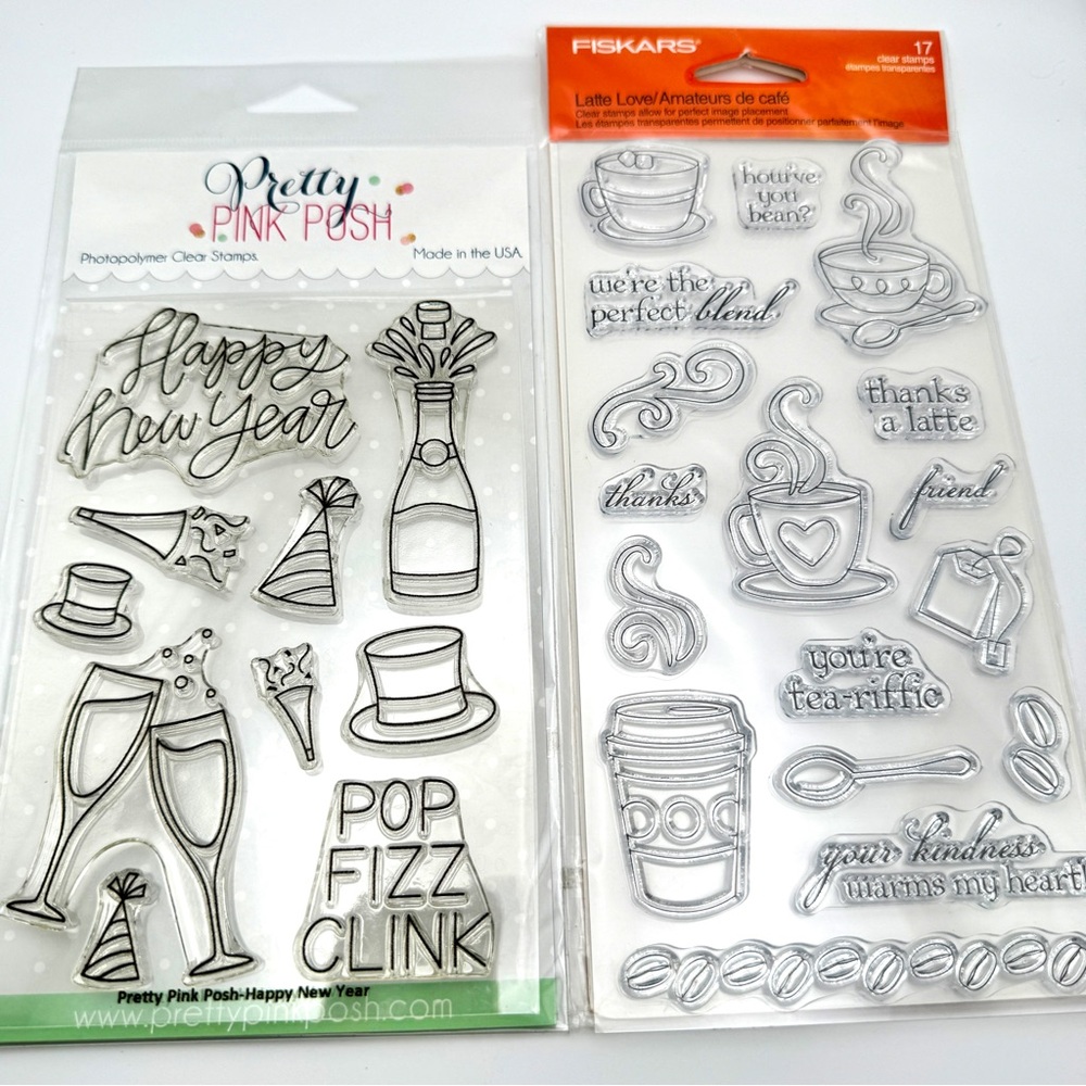 Pretty Pink Posh Happy New Year Fiskars Latte Love Lot Of 2 Stamp Sets